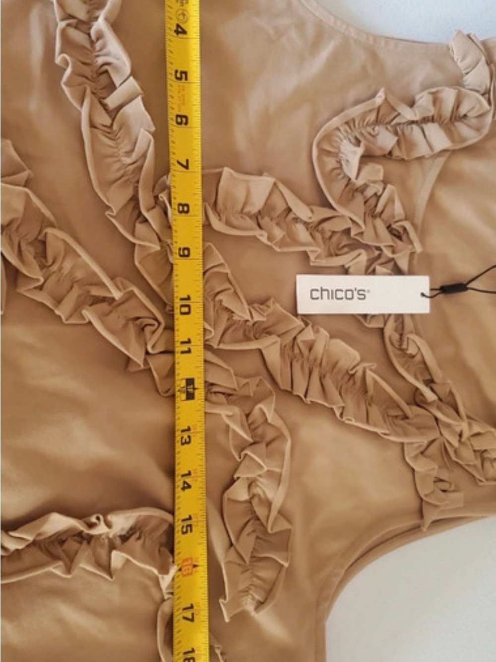 Chico's Tan Ruffle-Front Chemise - Picture 3 of 6